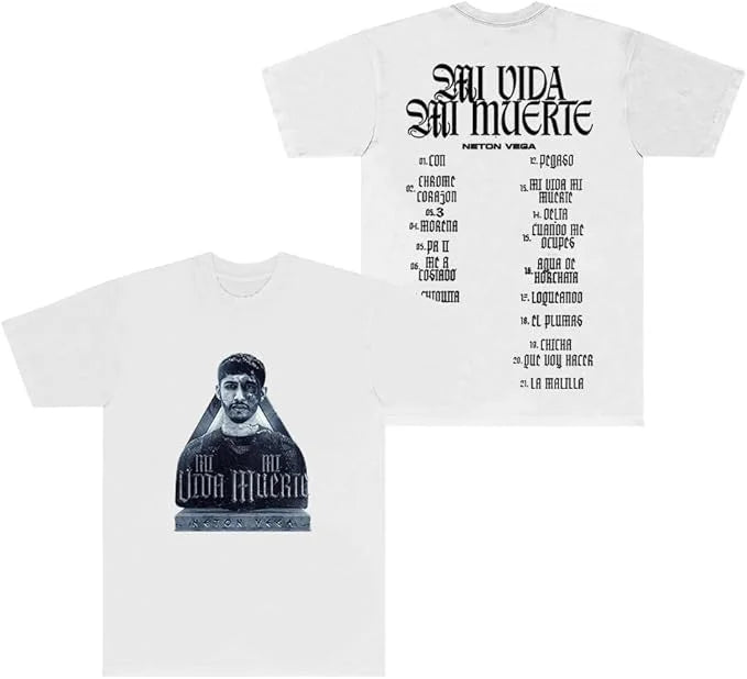 Neton Vega Tracklist T-Shirt – Mi Vida Mi Muerte (White)