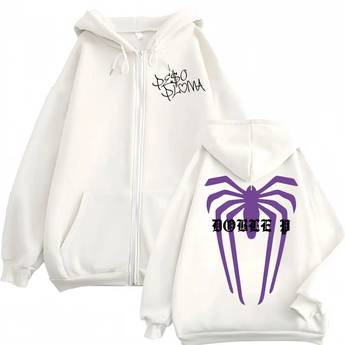 Peso Pluma “Doble P” Zipper Hoodie – White