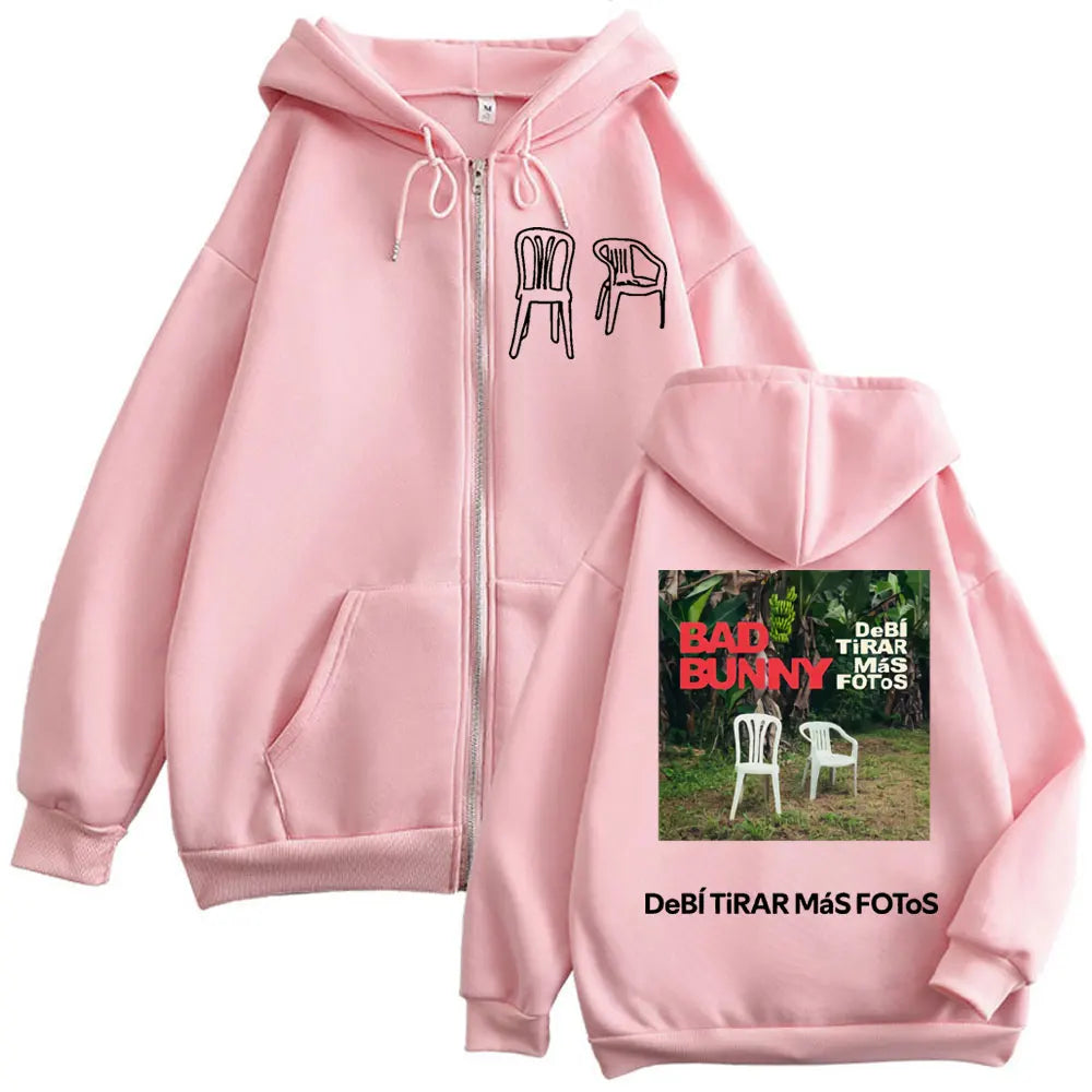 Bad Bunny Zipper Hoodie – DeBÍ TiRAR MáS FOToS (Pink)