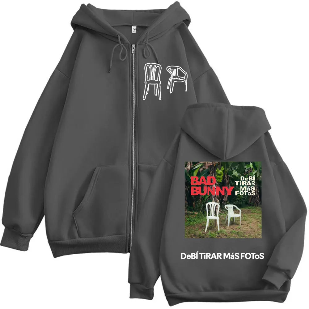 Bad Bunny Zipper Hoodie – DeBÍ TiRAR MáS FOToS (Dark Gray)
