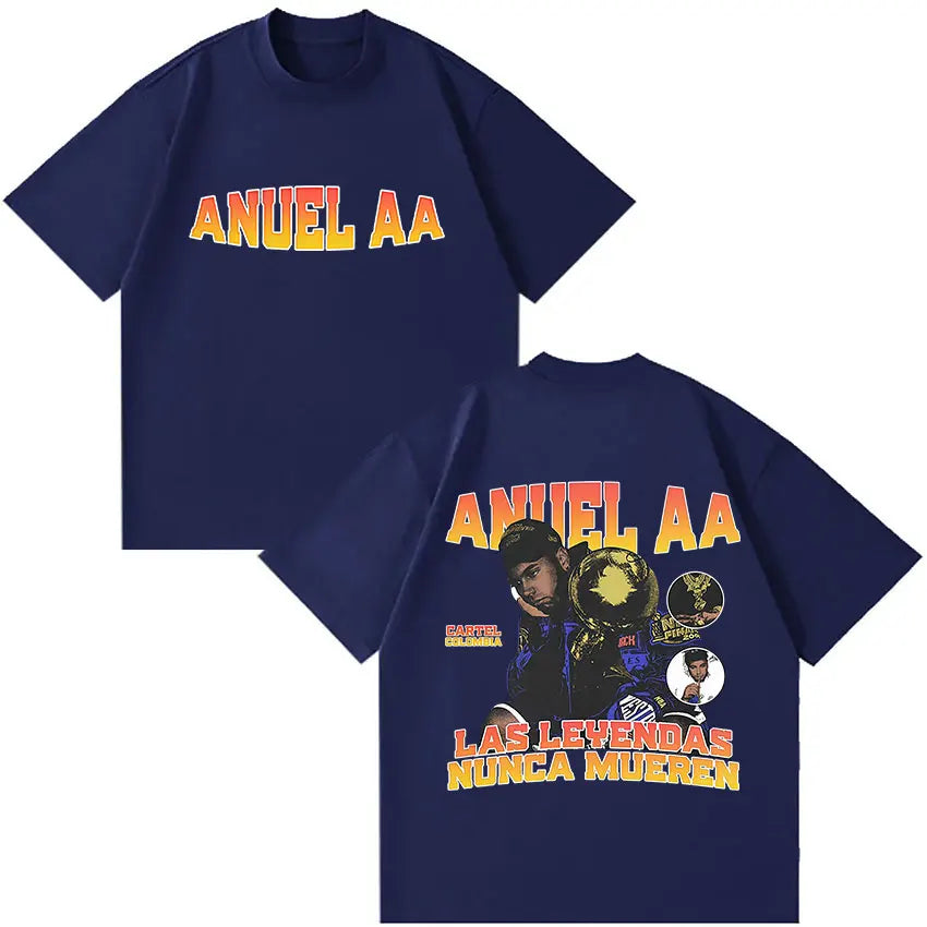 Rapper Anuel AA Tour Album 2025 T-Shirt - navy blue