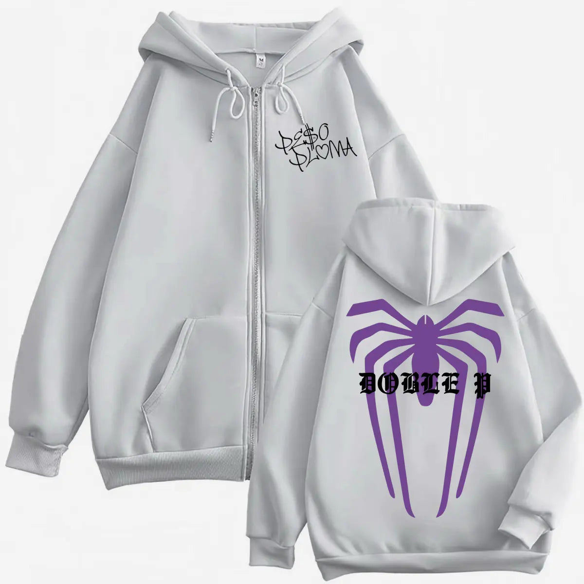 Peso Pluma “Doble P” Zipper Hoodie – Gray