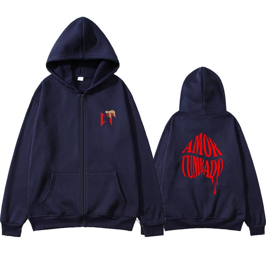 Nata Montana Navy Blue Zipper Hoodie – Natanael Cano Corridos Tumbados