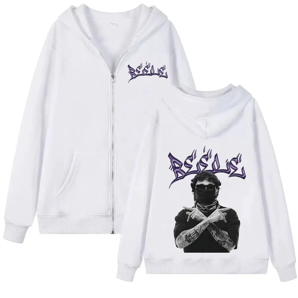 Beéle Graffiti Zip-Up Hoodie – White (Limited Edition)