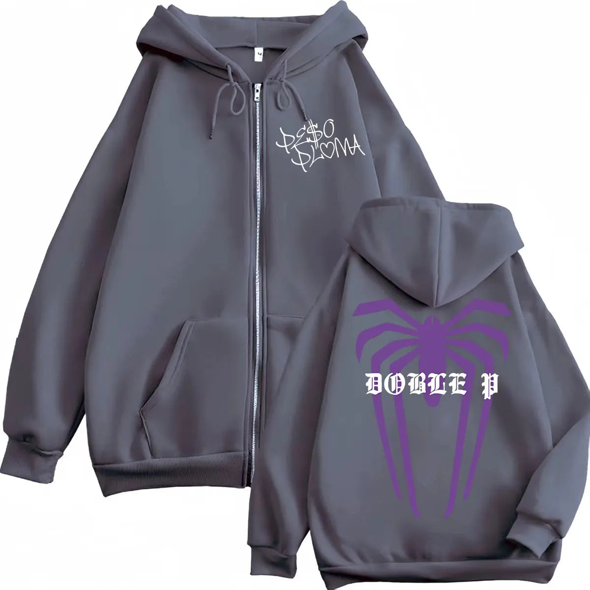 Peso Pluma “Doble P” Zipper Hoodie – Dark Grey