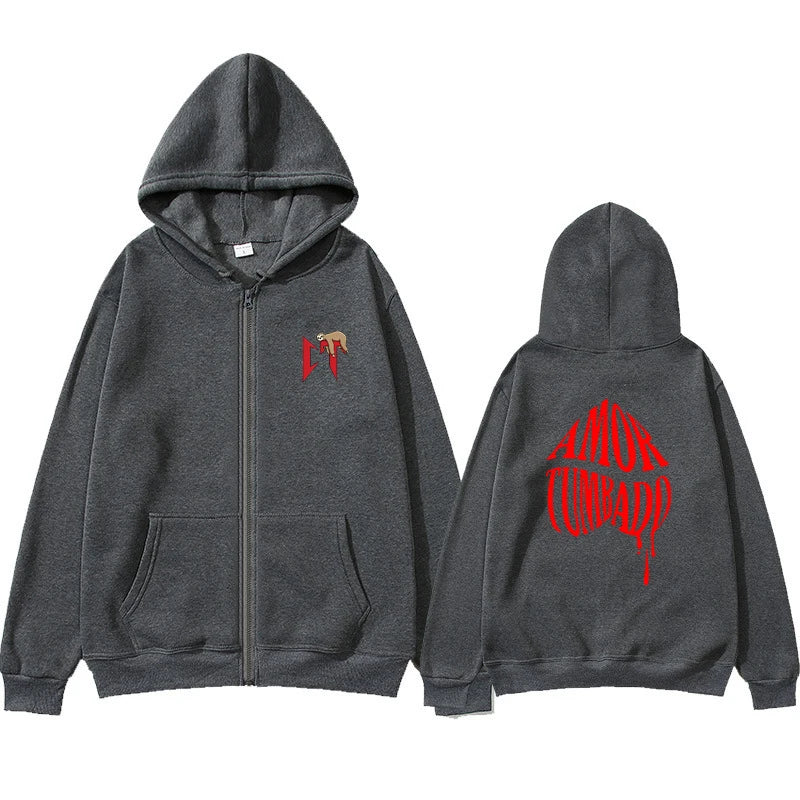 Nata Montana Dark Gray Zipper Hoodie – Natanael Cano Corridos Tumbados