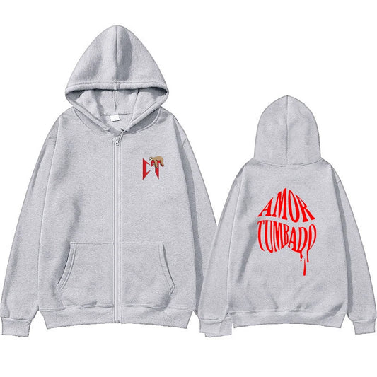 Nata Montana Gray Zipper Hoodie – Natanael Cano Corridos Tumbados