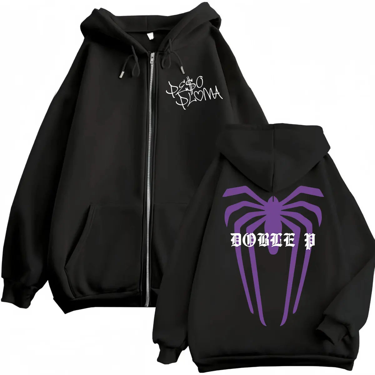 Peso Pluma “Doble P” Zipper Hoodie – Black