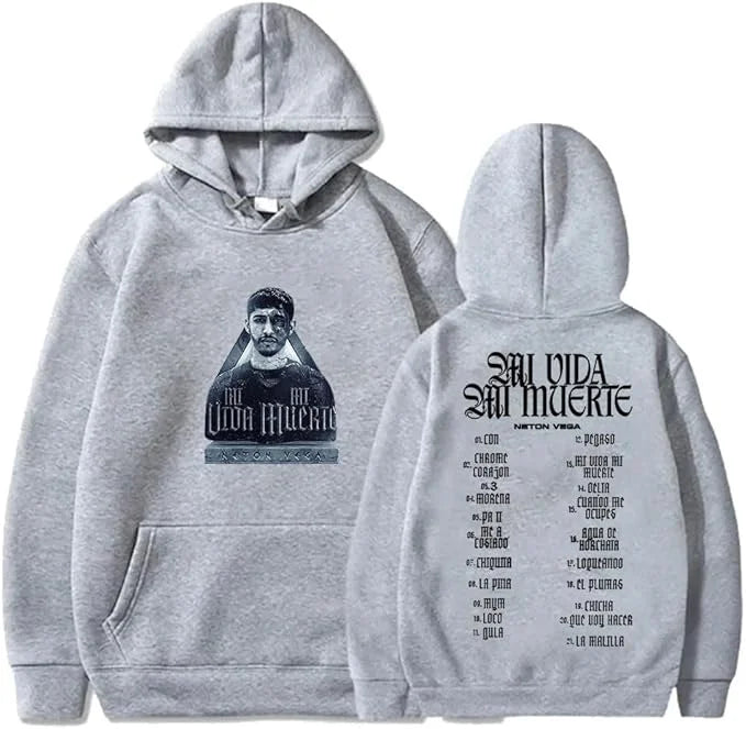 Neton Vega Tracklist Hoodie – Mi Vida Mi Muerte (Gray)