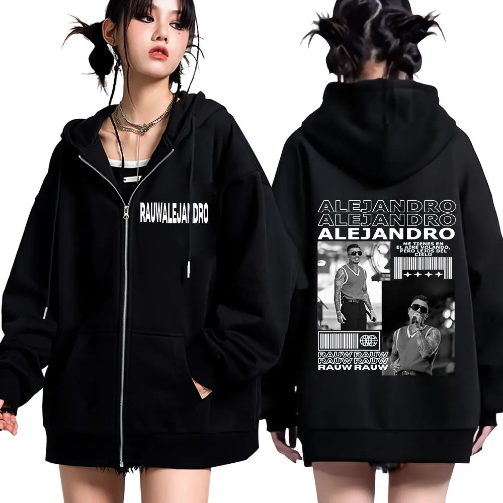Rauw Alejandro Cosa Nuestra Saturno Album Zip Hoodie – Black