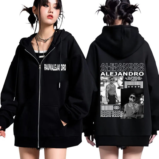 Rauw Alejandro Cosa Nuestra Saturno Album Zip Hoodie – Black