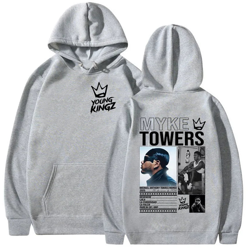 Myke Towers 2025 World Tour Hoodie Gray Latin Music Merchandise