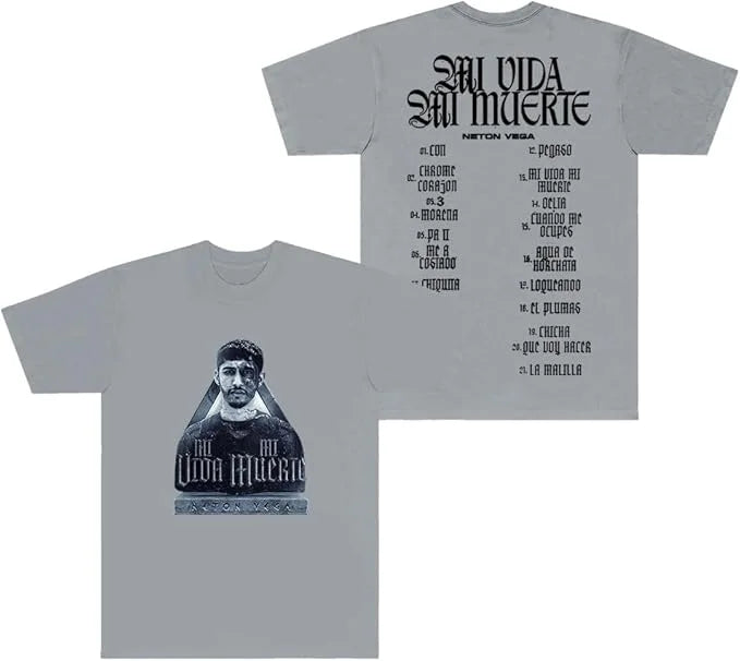 Neton Vega Tracklist T-Shirt – Mi Vida Mi Muerte (Gray)