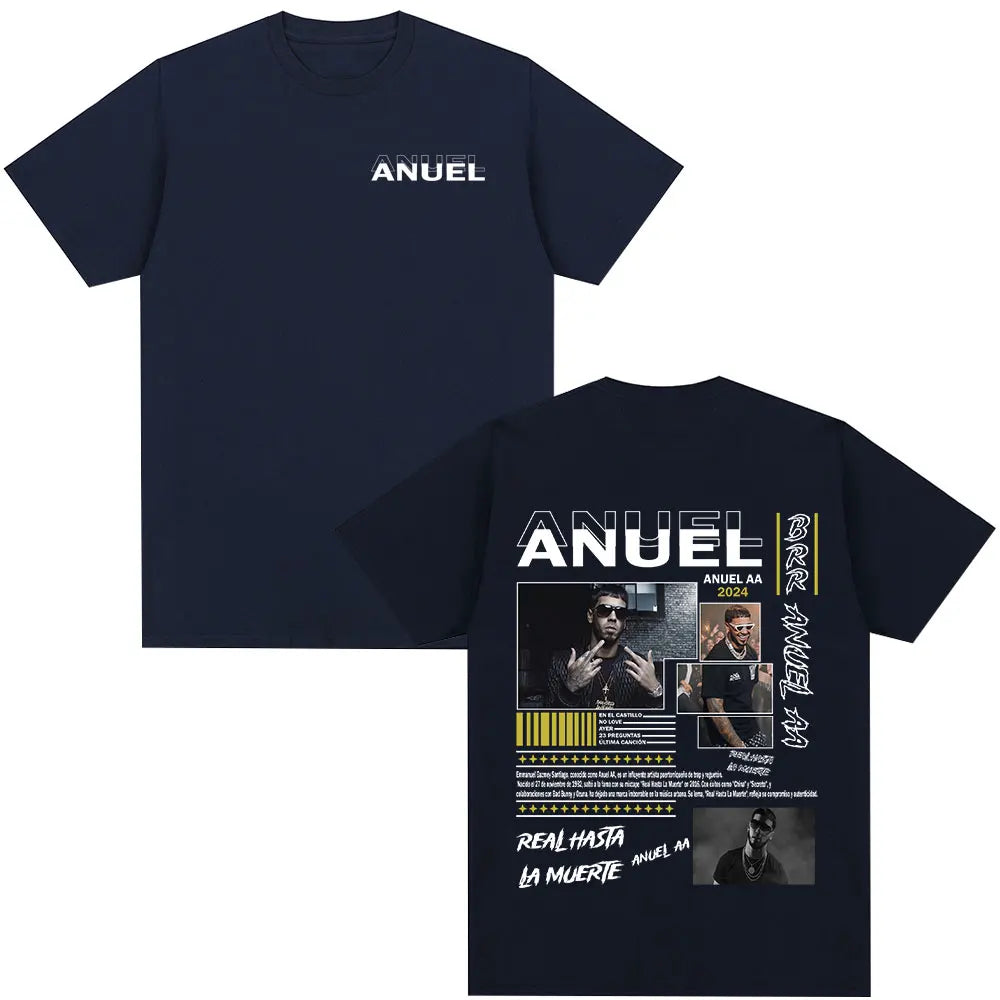 Anuel AA Real Hasta La Muerte T-Shirt Navy Blue