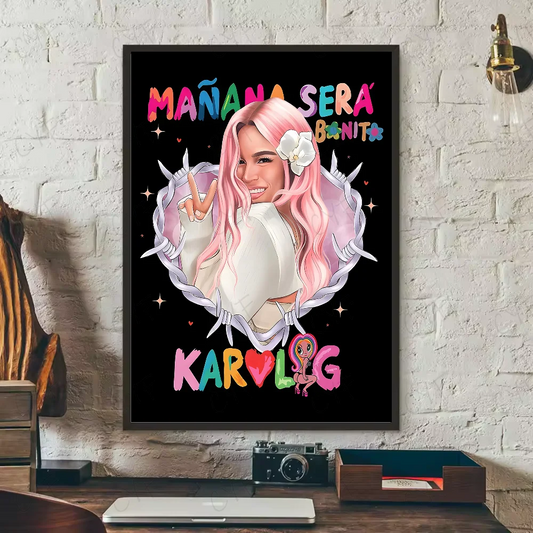 Karol G Poster – Pink Hair Glow with Barbed Heart Frame