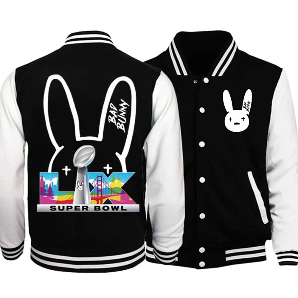 Bad Bunny Super Bowl LX Varsity Jacket – Black & White (Limited Edition)