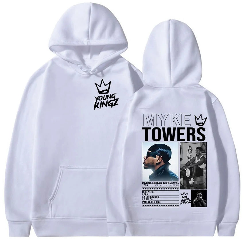 Myke Towers 2025 World Tour Hoodie White Latin Music Merchandise