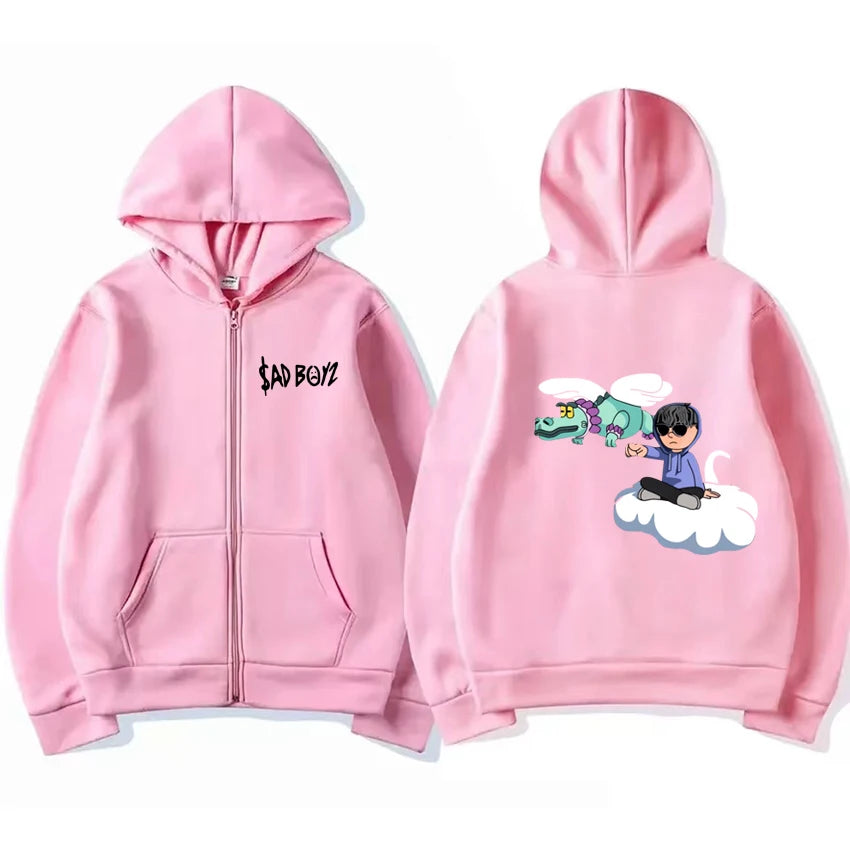 Junior H Sad Boyz Zip Hoodie – Pink