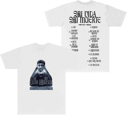 Neton Vega Tracklist T-Shirt – Mi Vida Mi Muerte (White)