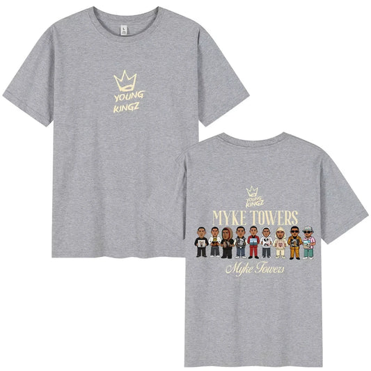 Myke Towers Young Kingz Cartoon T-Shirt – Gray