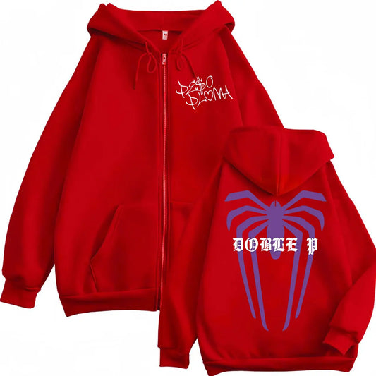 Peso Pluma “Doble P” Zipper Hoodie – Red