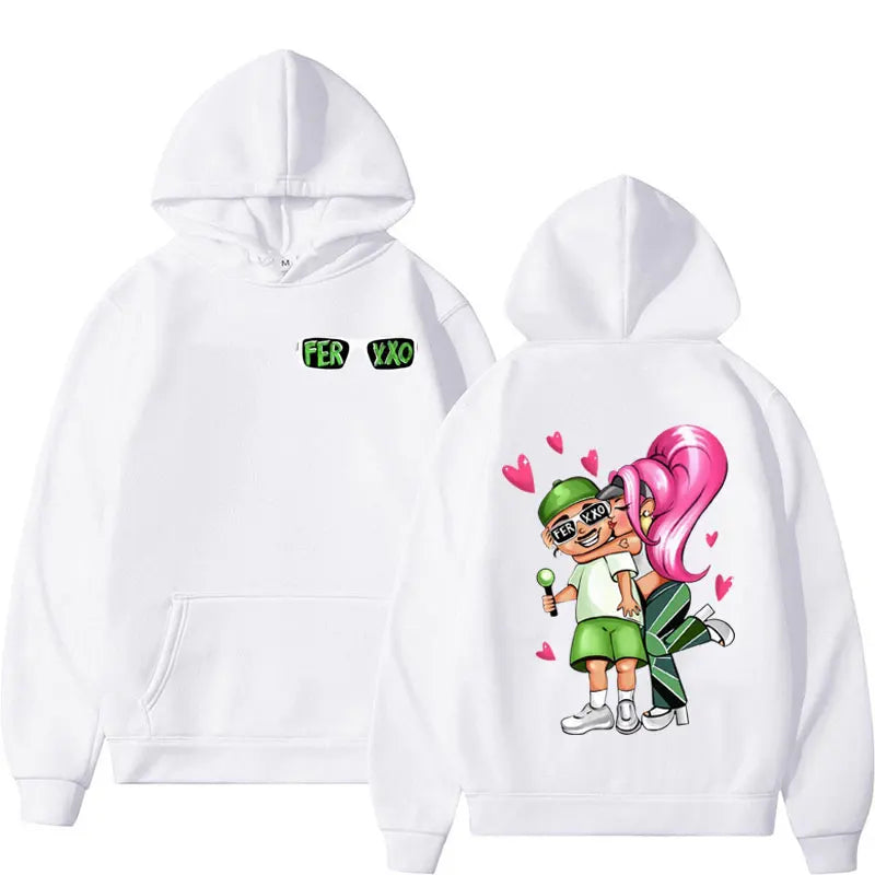 Feid & Karol G “Ferxxo Couple Cartoon” Hoodie – White