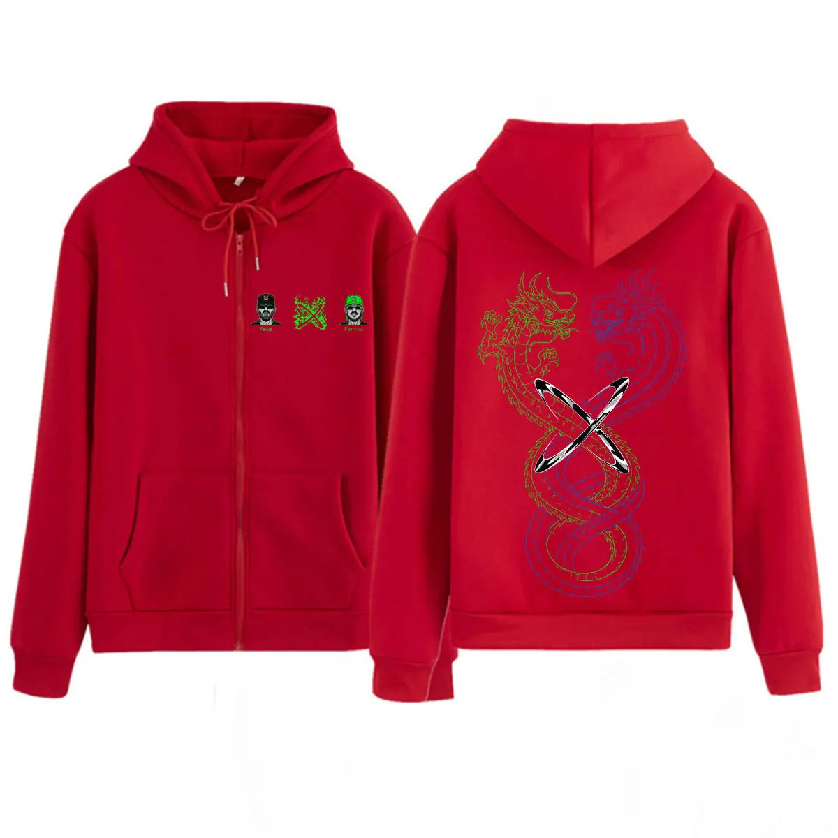 Feid EL GREEN PRINT: La Saga FEID VS FERXXO Dragon Zip-Up Hoodie