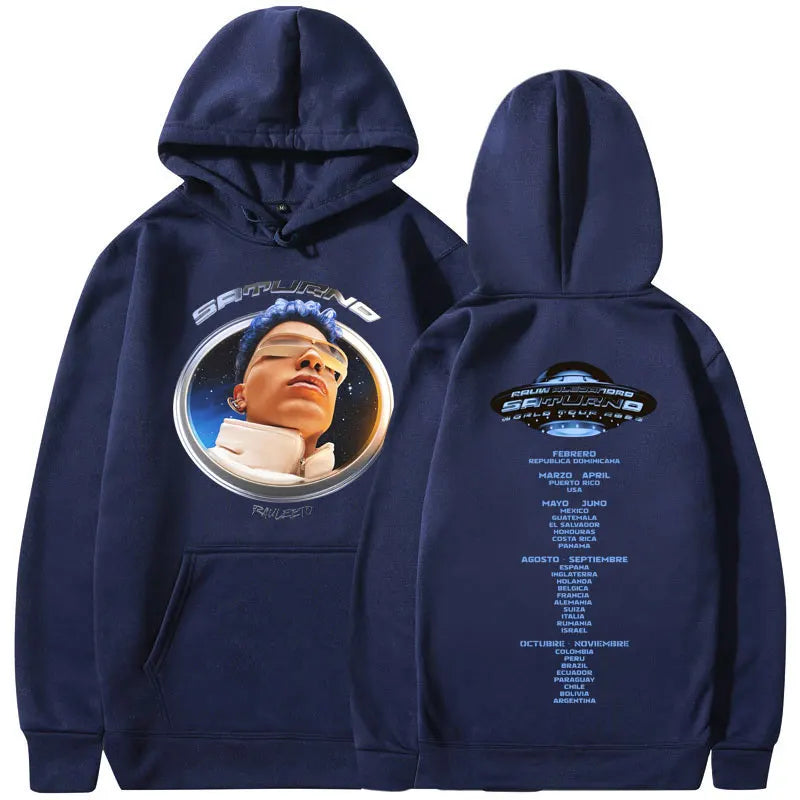 Rauw Alejandro Saturno Tour Navy Blue Hoodie