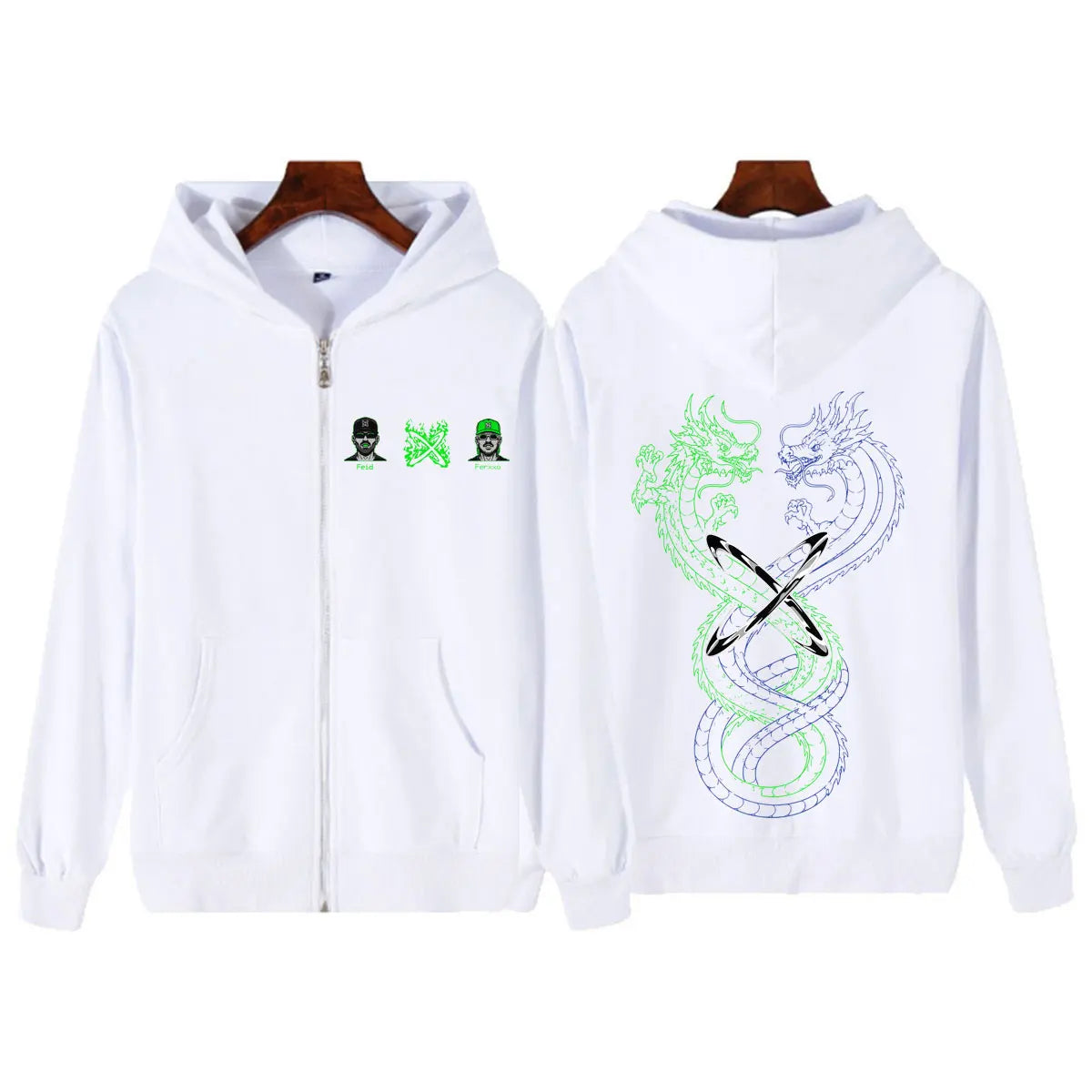 Feid EL GREEN PRINT: La Saga FEID VS FERXXO Dragon Zip-Up Hoodie