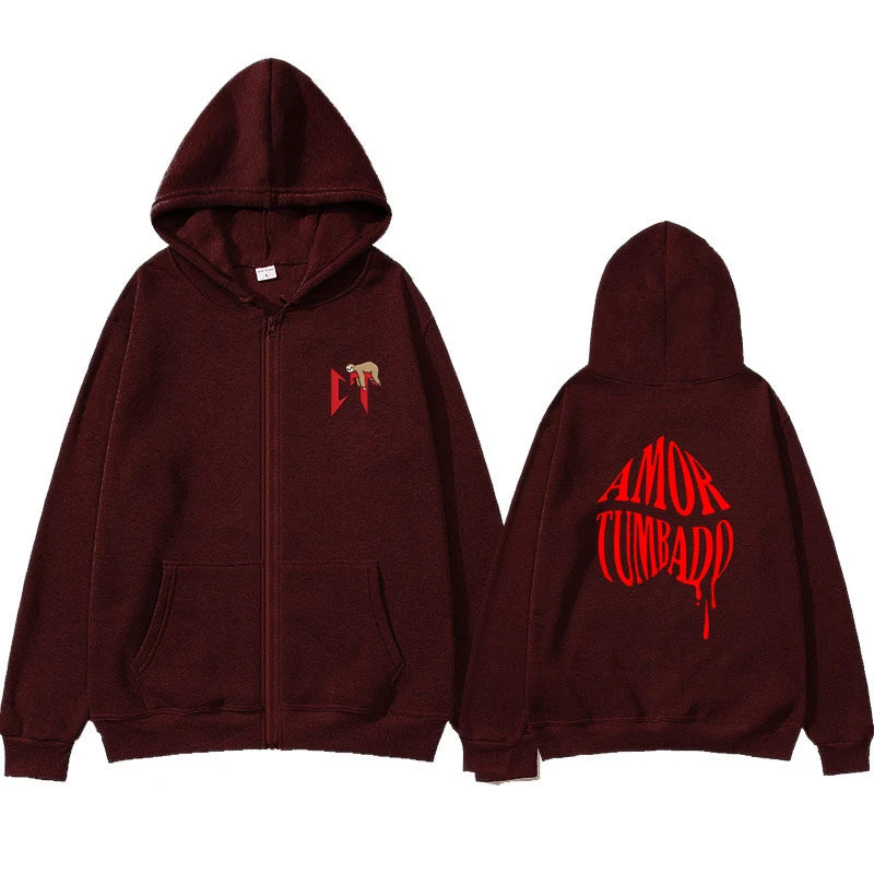 Nata Montana Burgundy Zipper Hoodie – Natanael Cano Corridos Tumbados