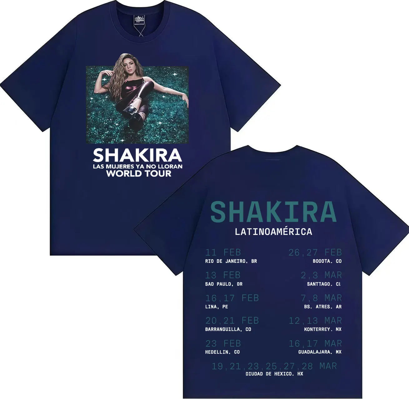 Shakira Las Mujeres Ya No Lloran Latinoamérica World Tour T-Shirt (Navy Blue)