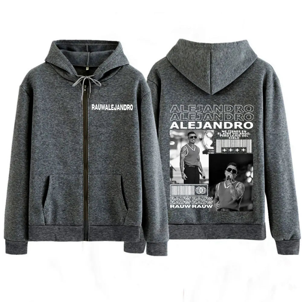 Rauw Alejandro Cosa Nuestra Saturno Album Zip Hoodie – Dark Grey