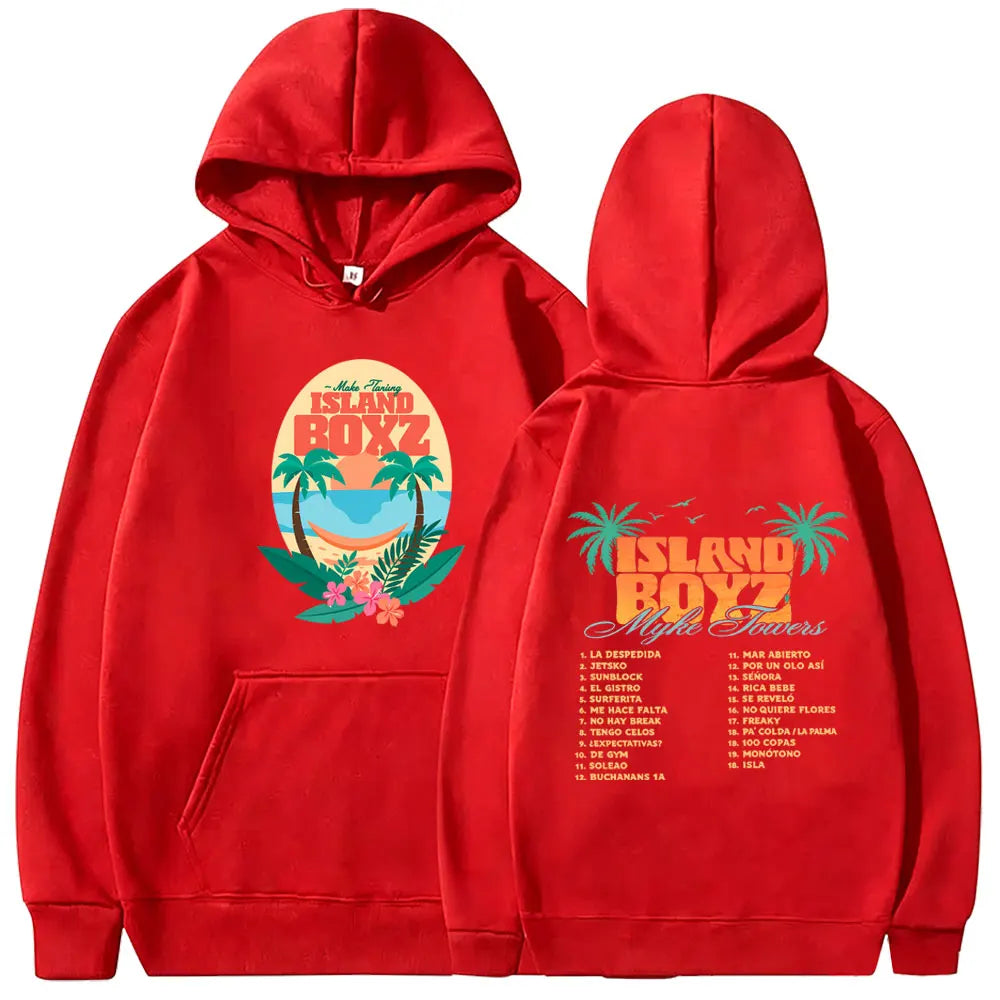Myke Towers Island Boyz Tropical Hoodie - Red