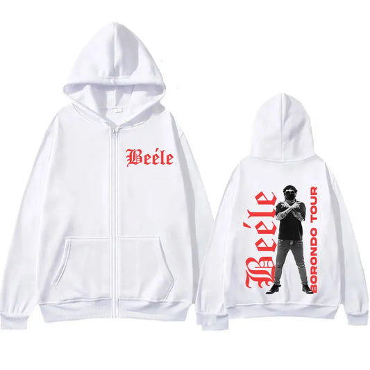 Beéle Borondo Tour 2025 Zip-Up Hoodie – White (Limited Edition)