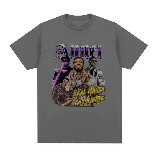 Anuel AA Real Hasta La Muerte Graphic T Shirt - gray