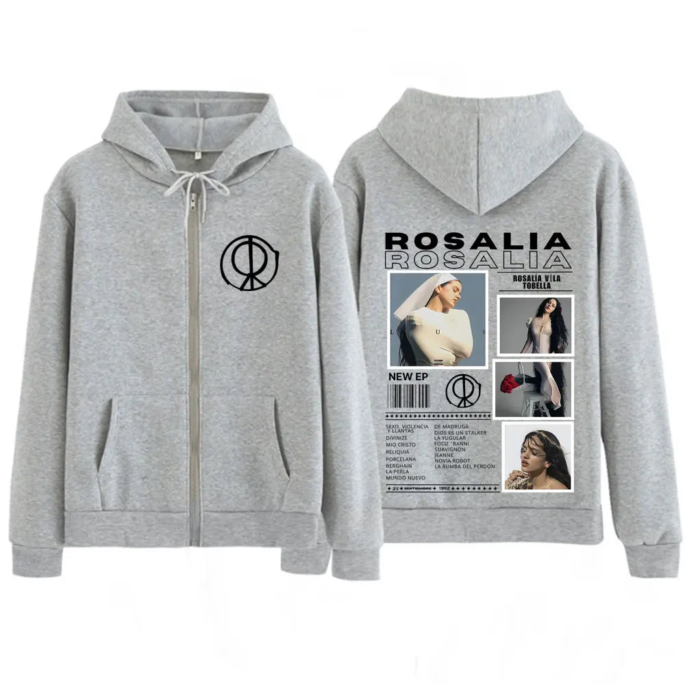 Rosalía LUX Album Tour 2025 Zipper Hoodie – Gray