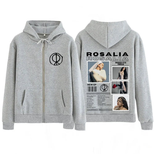 Rosalía LUX Album Tour 2025 Zipper Hoodie – Gray