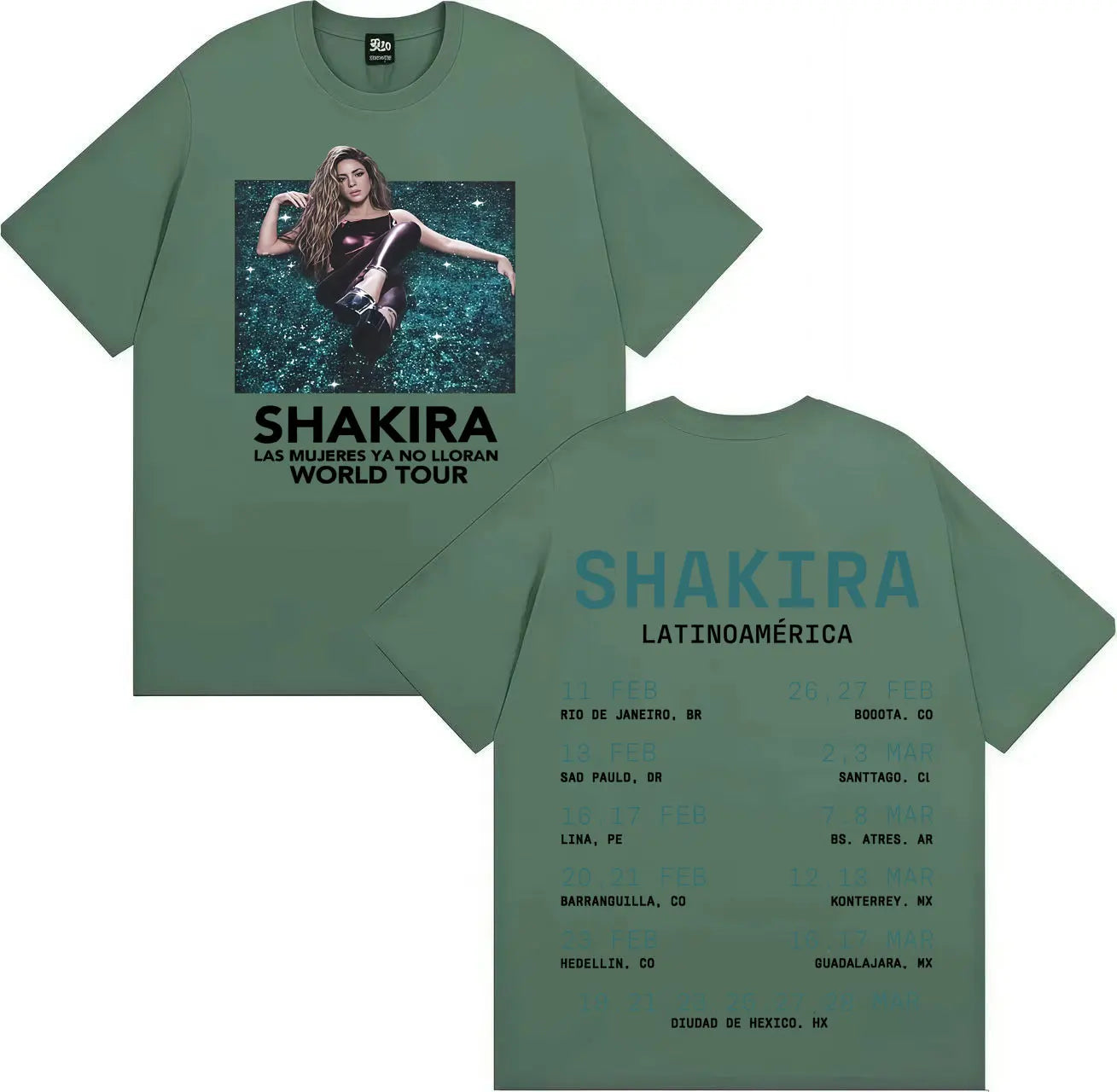 Shakira Las Mujeres Ya No Lloran Latinoamérica World Tour T-Shirt (Green)