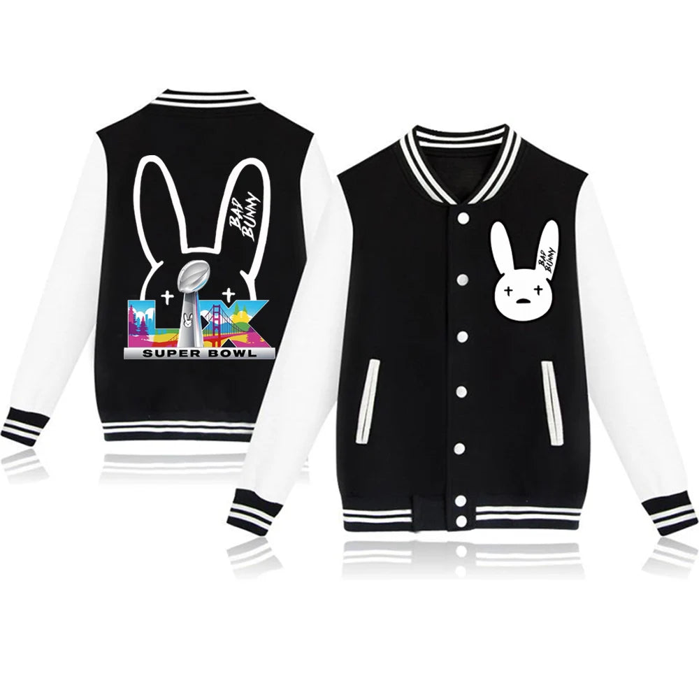 Bad Bunny Super Bowl LX Varsity Jacket – Black & White (Limited Edition)