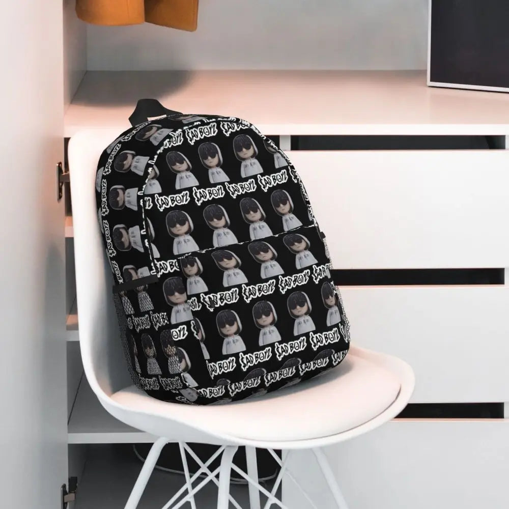 Junior H Sad Boyz Cartoon Hoodie Backpack – Black