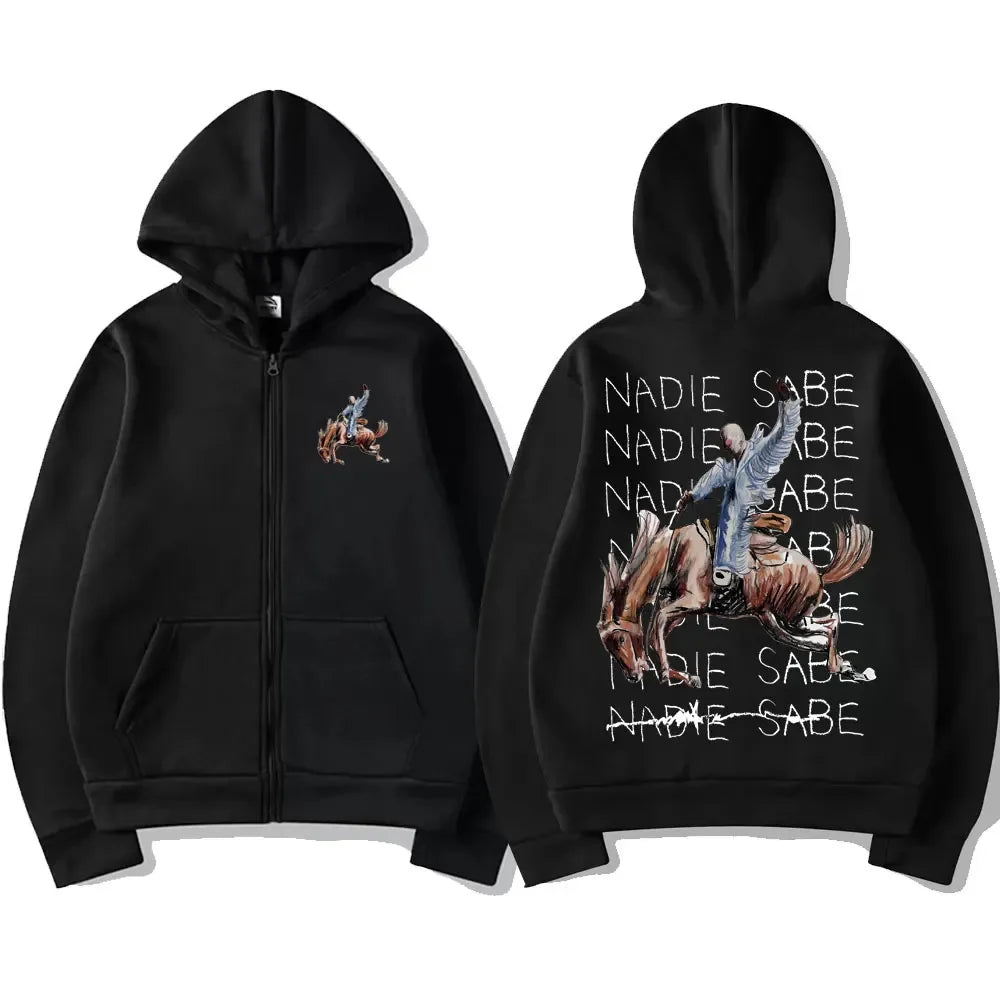 Bad Bunny Nadie Sabe Lo Que Va a Pasar Mañana Zipper Hoodie – Pink