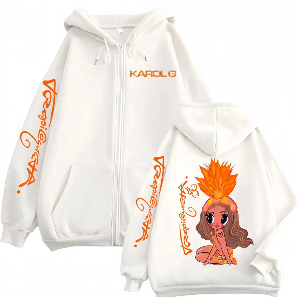 Karol G Tropicoqueta Zipper Hoodie – White