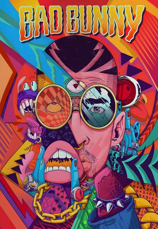 Bad Bunny Psychedelic Pop Art Poster Print