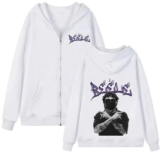 Beéle Graffiti Zip-Up Hoodie – White (Limited Edition)