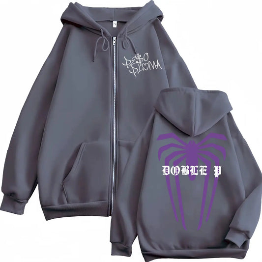 Peso Pluma “Doble P” Zipper Hoodie – Dark Grey