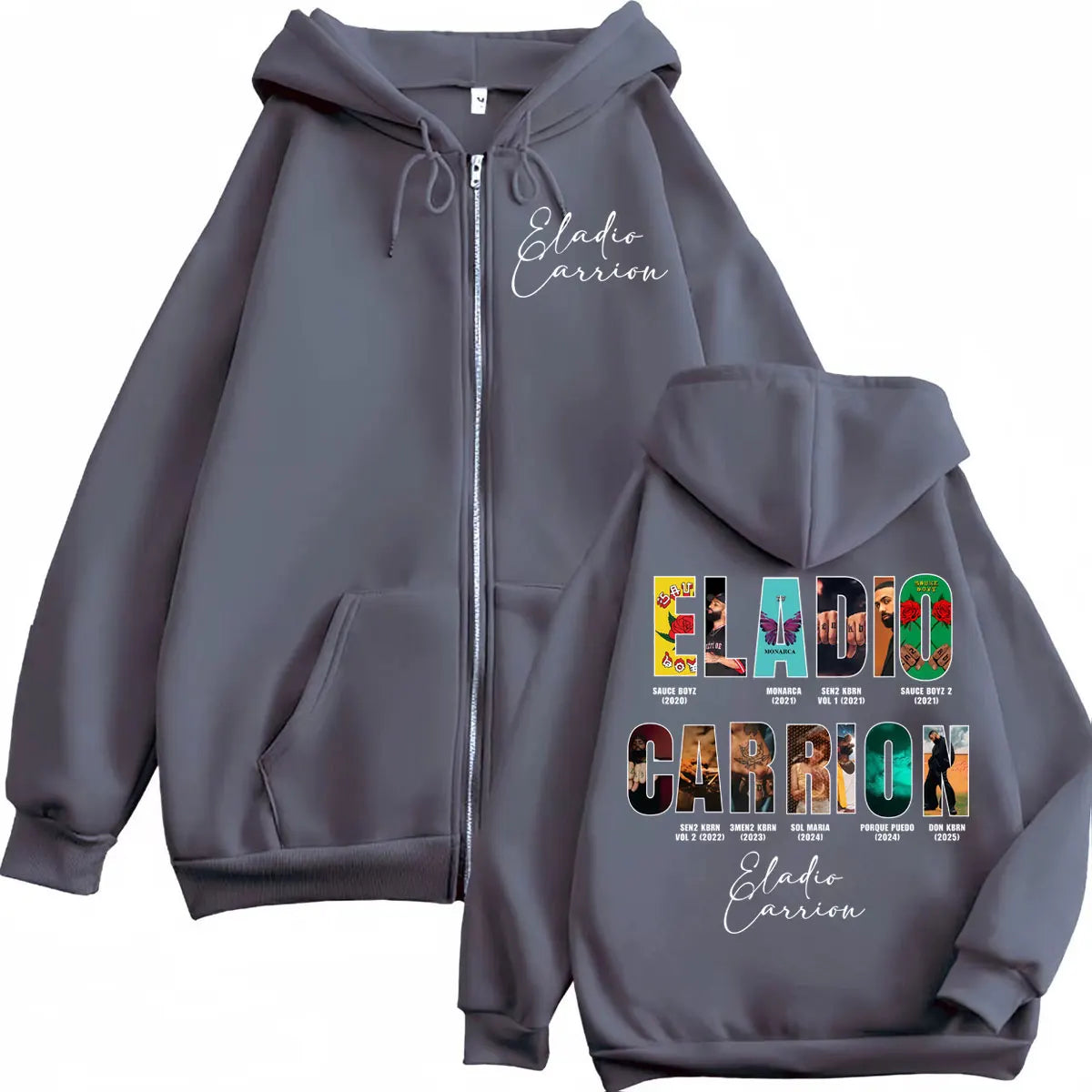 Eladio Carrión Dark Grey Zip Hoodie