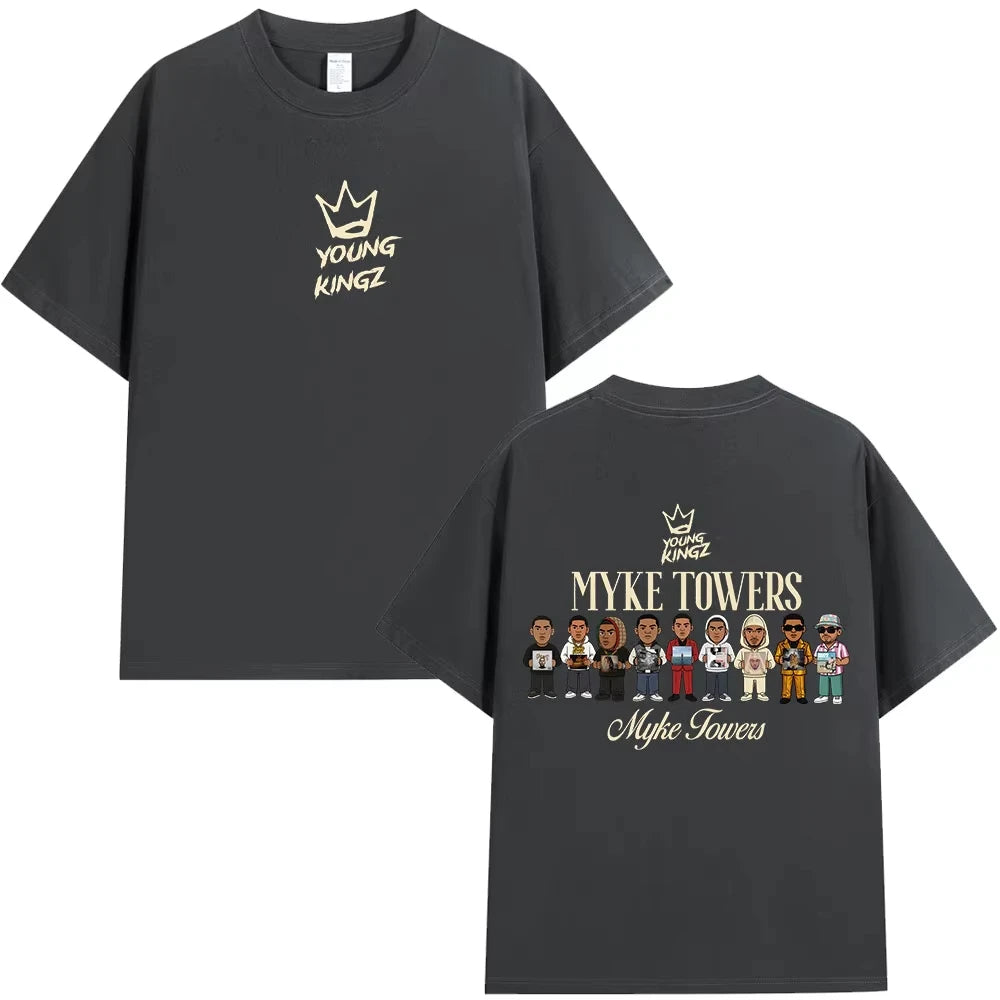 Myke Towers Young Kingz Cartoon T-Shirt – Dark Grey