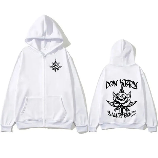 Eladio Carrión DON KBRN Sauce Boyz White Zipper Hoodie