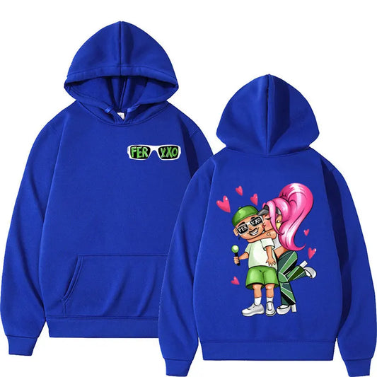 Feid & Karol G “Ferxxo Couple Cartoon” Hoodie – Blue