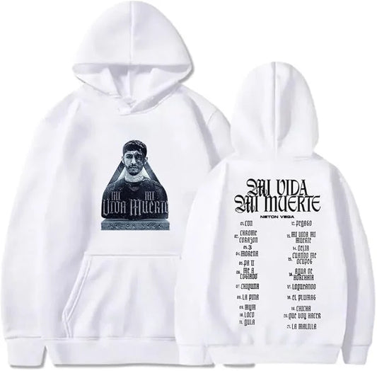 Neton Vega Tracklist Hoodie – Mi Vida Mi Muerte (White)